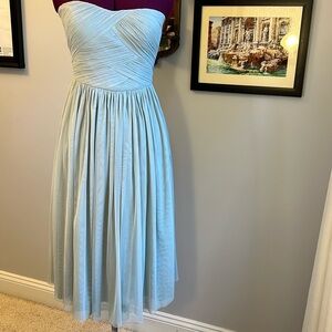 Strapless Light Blue Pleated Chiffon Dress